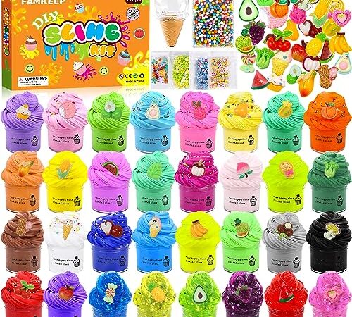 FAMKEEP Fluffy Butter Slime Set, 32 Colori Fluffy Butter Slime Set,Putty Giocattoli,Crystal Slime per Bambini,DIY Slime Morbido ed Elasticizzato per Bambine e Bambini Regalo