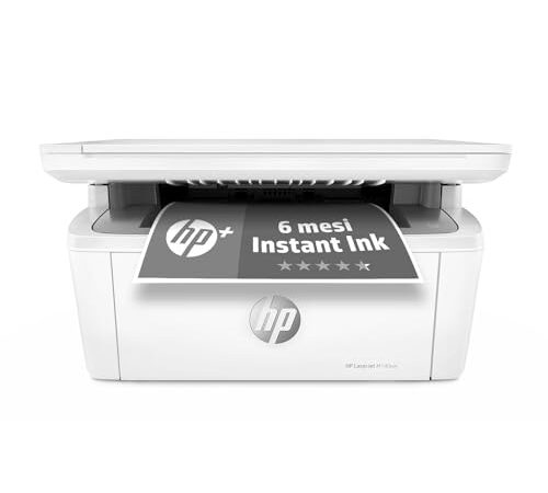 HP LaserJet M140we 7MD72E, Stampante Multifunzione Laser A4, Monocromatica, Stampa Fronte e Retro Manuale in b/n, 20 ppm, Wi-Fi, HP Smart, 6 Mesi di Piano Toner Instant Ink incluso con HP+, Bianca