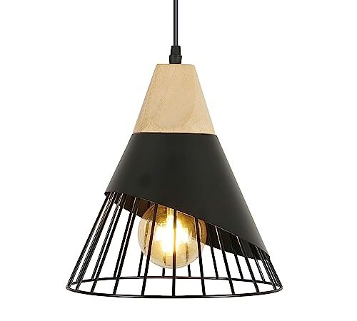 Lampada a sospensione in metallo vintage, lampadario sospensione nera vintage per interni, lampada a sospensionen in legno metallo industriale per cucina, soggiorno, sala da pranzo, camera da letto