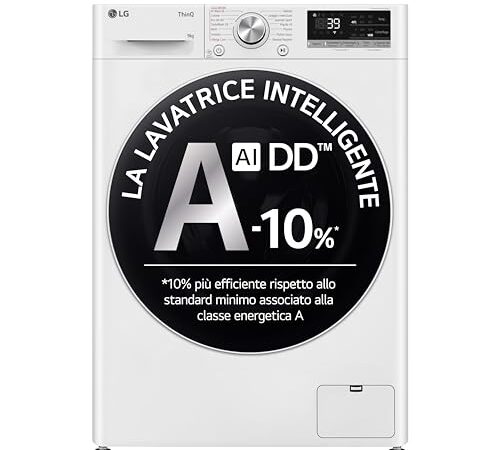 LG AI DD F4R709TAIDD Lavatrice Classe A -10%, Carica Frontale Serie R7, Lavatrice 9kg, 1400 giri, AI Wash, TurboWash 360, Lavaggio a Vapore, Wi-Fi, Motore Direct Drive, Libera Installazione, Bianca