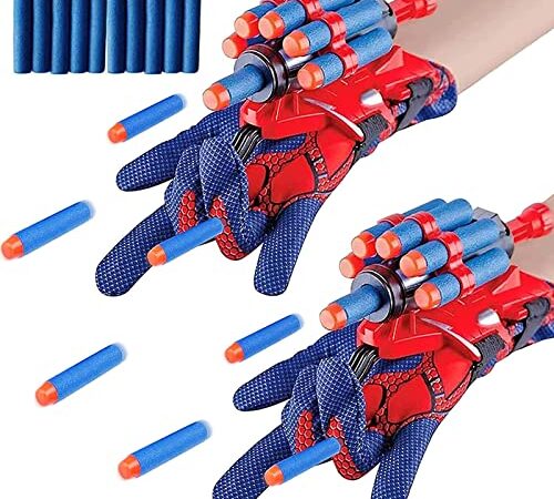 LIDEYE Set di 2 Guanti Spiderman Bambino, Guanti Launcher per Giochi, Spiderman Glove Launcher Giocattoli, Spara Ragnatele Spider-Man, Spider Web Launcher Toy, Giocattolo Educativo per Bambini