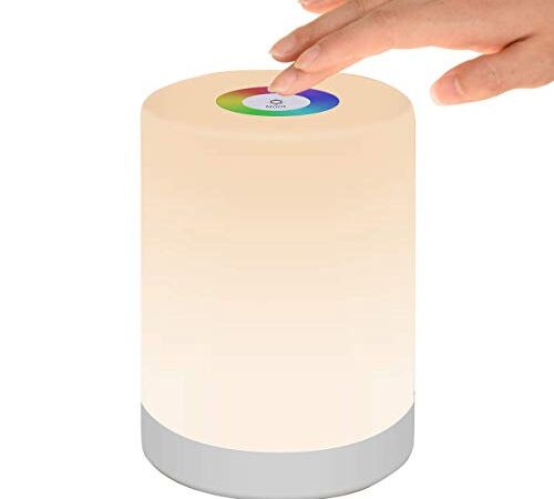 Luce Notturna LED, Lampada da Comodino Intelligente, Controllo Tattile, Dimmerabile, USB Ricaricabile, Portatile, Colore che Cambia RGB per Bambini, Camera da Letto, Campeggio, ABS (Bianco Caldo)