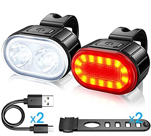 Luci Bicicletta Kit, Luci Anteriore e Posteriore per Bicicletta LED, USB Ricaricabile IPX5 Impermeabili 4+6 Modalità,Disponibile per Uomini Donne, Bambini e Biciclette da Montagna e da Strada.