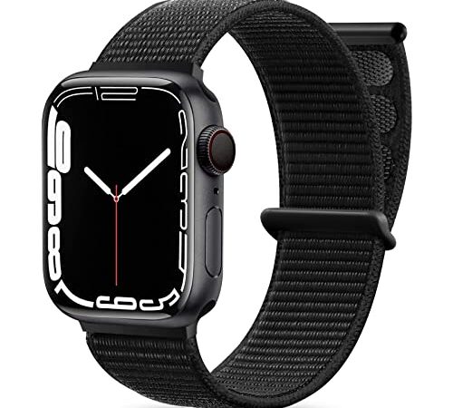 Maledan Nylon Cinturino Compatibile con Apple Watch Cinturino 42mm 44mm 45mm 49mm 38mm 40mm 41mm, Regolabile Sport Cinturino Compatibile con iWatch Series 9 8 7 6 5 4 3 SE, 42mm/44mm/45mm/49mm, Nero