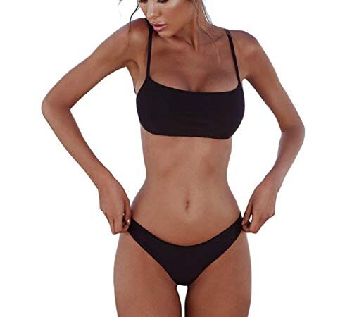 meioro Costumi da Bagno per Donna a Due Pezzi Bikini a Vita Bassa Tankini Bikini Push Up Abito a Vita Bassa(M,Nero)