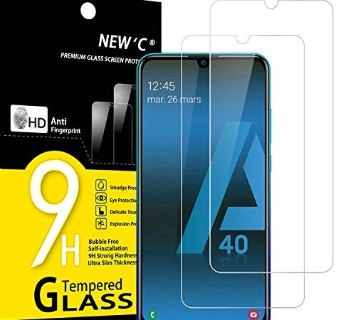 NEW'C 2 Pezzi, Vetro Temperato per Samsung Galaxy A40, Pellicola Prottetiva Anti Graffio, Anti-Impronte, Senza Bolle, Durezza 9H, 0,33mm Ultra Trasparente, Ultra Resistente