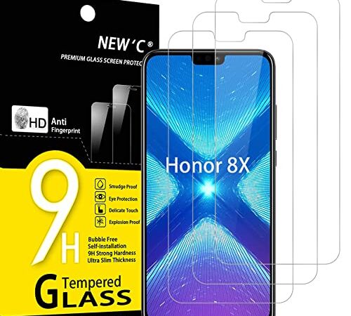 NEW'C 3 Pezzi, Vetro Temperato per Honor 8X, Honor View 10 Lite, Pellicola Prottetiva Anti Graffio, Anti-Impronte, Senza Bolle, Durezza 9H, 0,33mm Ultra Trasparente, Ultra Resistente