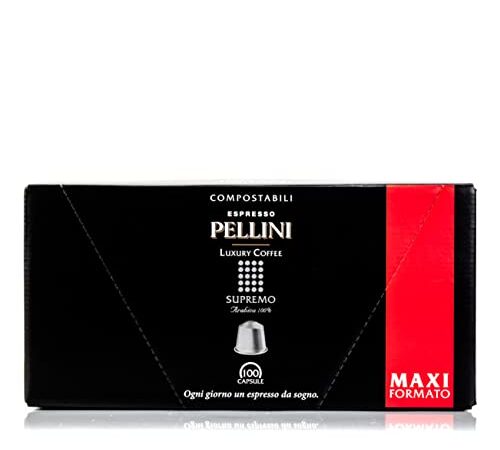 Pellini Caffè Espresso Luxury Coffee Supremo, Capsule Compatibili Nespresso, COMPOSTABILI e Autoprotette, 10 Astucci da 10 Capsule, Totale 100 Capsule