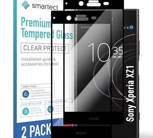 smartect Vetro Temperato [2 Pezzi, Full Screen] per Sony Xperia XZ1, Pellicola Protettiva HD Anti Graffio, Senza Bolle, Durezza 9H, 0.3mm Ultra Trasparente, Ultra Resistente