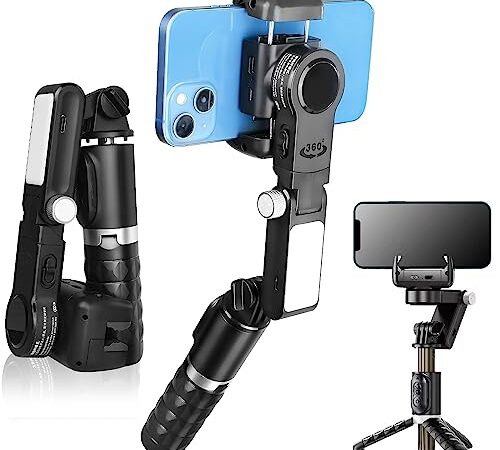 STRBDYI Gimbal Stabilizzatore Smartphone,Treppiede Selfie Stick Estensibile con Bilanciamento Automatico e Telecomando Wireless,Rotazione Automatica di 360° per IOS/Android (Nero)