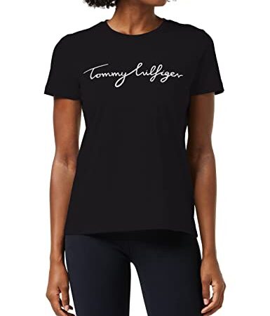 Tommy Hilfiger T-shirt Maniche Corte Donna Heritage Scollo Rotondo, Nero (Masters Black), S