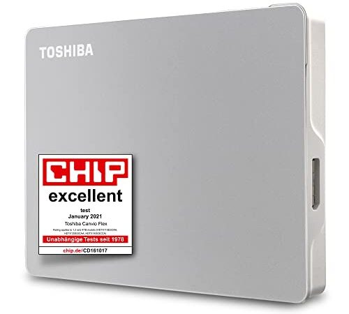Toshiba 1TB Canvio Flex Portable External Hard Drive Unità a stato solido for Mac, Windows PC and Tablet use, compatible with most USB-C and USB-A devices, Silver (HDTX110ESCAA)