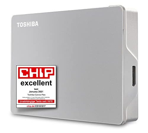 Toshiba 4TB Canvio Flex Portable External Hard Drive for Mac, Windows PC and Tablet use, Unità a stato solido compatible with most USB-C and USB-A devices, Silver (HDTX140ESCAA)