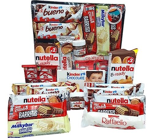 Vassoio + Scatola 15 Pz. Regalo Originale Mega Confezione di Cioccolate, con Kinder Bueno, Nutella, Cioccolatini Raffaello, Cioccolata Nestlé [IAMI]